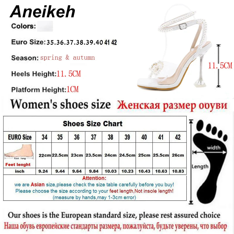 Aneikeh 2025 Summer White String Bead High Heels Wedding Shoes Butterfly-Knot Narrow Band Thin Heels  Square Toe Party Sandals