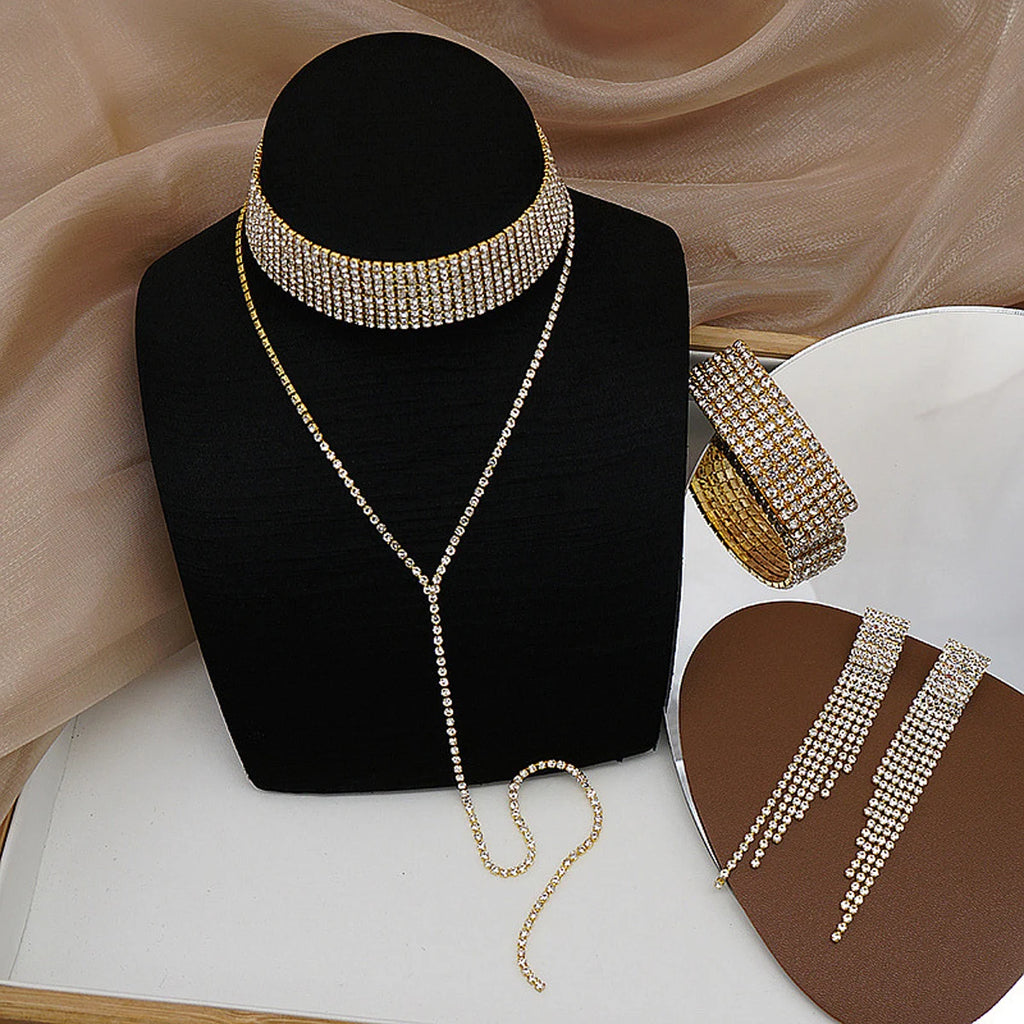 4 pieces of women's fashionable and minimalist necklaces with earrings, bracelets, jewelry sets, banquet and party accessories