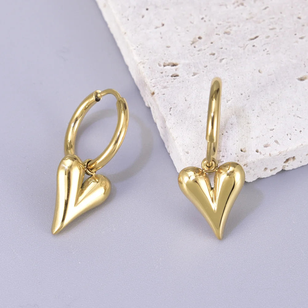 E79 Trendy Stainless Steel Detachable Heart Hoop Earrings Charm Gold Color Fashion Party Birthday Daily Jewelry for Women Girls