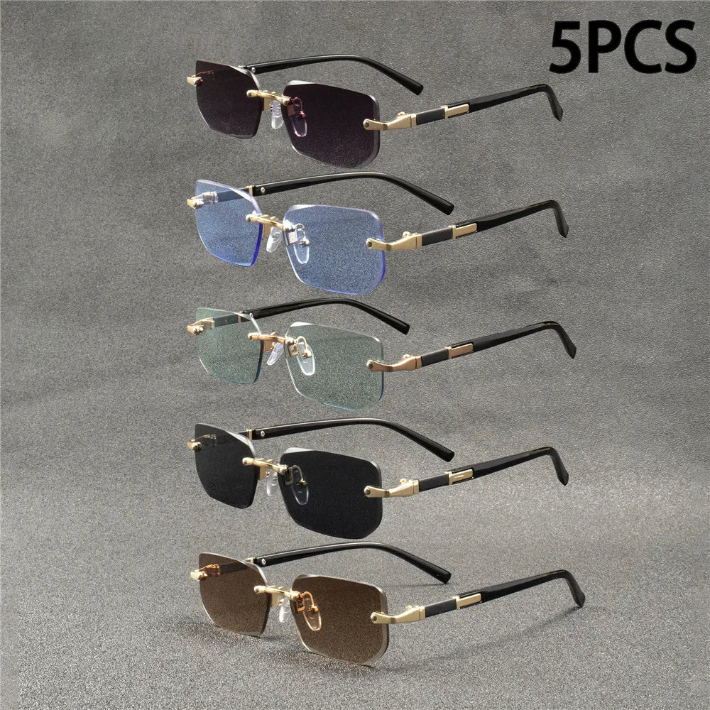 5PCS Rimless Sunglasses Rectangle Fashion Popular Women Men Shades Small Square Sun Glasses  For Female male Summer Traveling