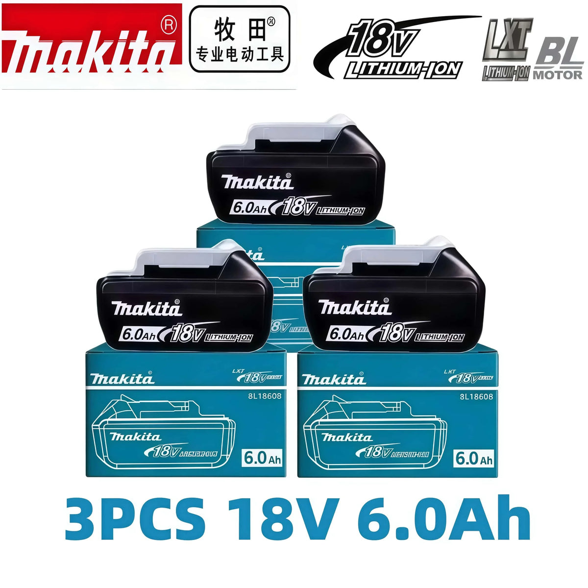 100% Genuine Original Makita 6.0Ah 18V Rechargeable Battery, BL1860B Makita 18V Battery BL1850 BL1840 BL1860 Replacement Lithium