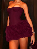Retro 3D Floral Sexy Strapless Summer Tube Dress Women 2026 Fashion Slim Off Shoulder Birthday Party Prom Dresses Ball Gown Mini