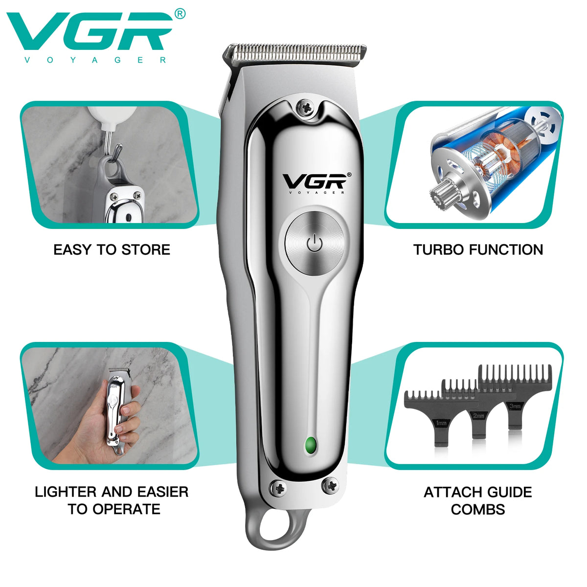 VGR Trimmer Rechargeable Hair Clipper Cordless Hair Cutting Machine Electric Clipper Professional Hair Trimmer for Men V-071