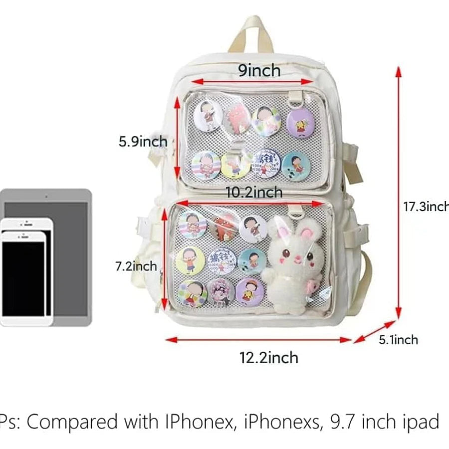 Clear Windows Fashion Women Backpacks for Women Teens DIY Badge JK Pin Display Backpack Solid Multi Pockets Ita Bags