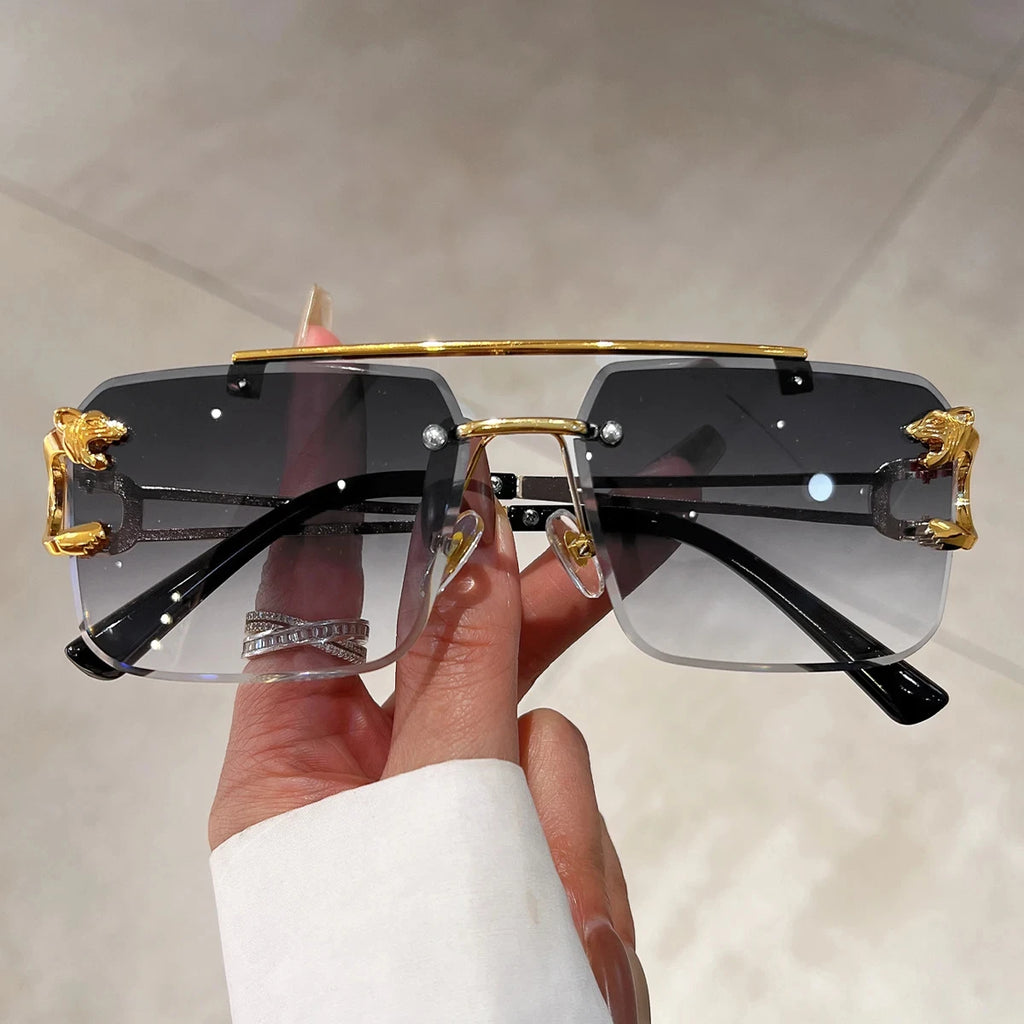 1pcs Retro Frameless MEN'S AND WOMEN'S Sunglasses, Fashionable, Nickel Double-layer, UV400