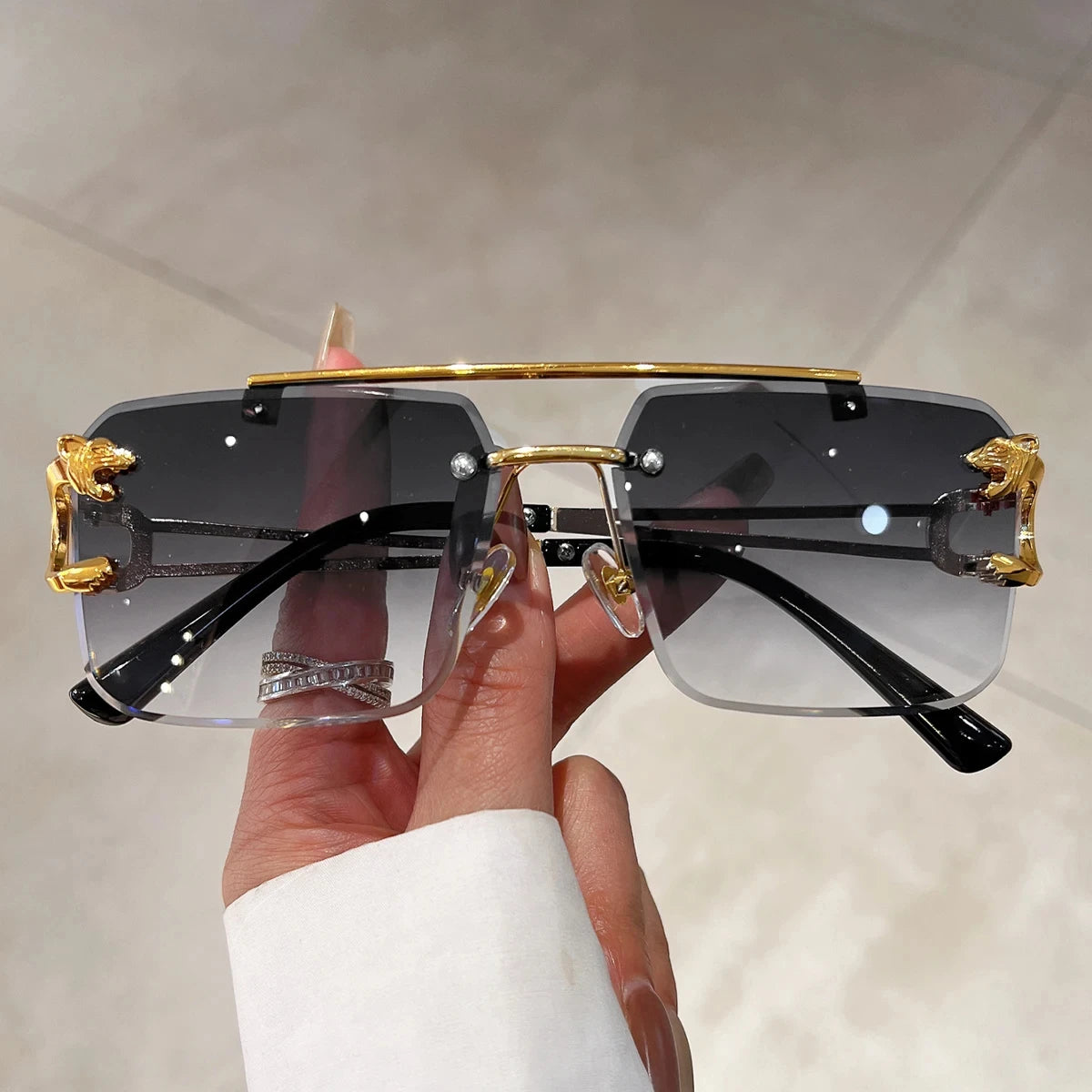1pcs Retro Frameless MEN'S AND WOMEN'S Sunglasses, Fashionable, Nickel Double-layer, UV400