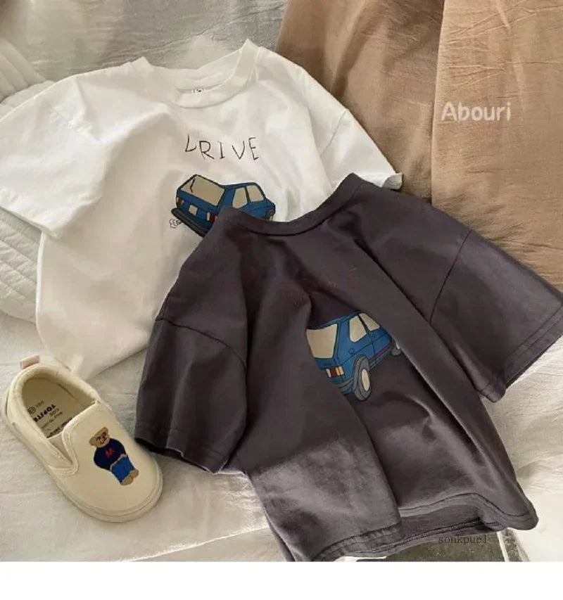 100% Cotton Half Sleeve T-shirt Boys Child 2026 Summer Baby Unisex Costume Sports Casual Tees Cartoon Car Trendy Pullover Shirt
