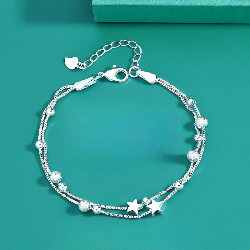 Fashion 925 Sterling Silver Bracelets for Women Simple Korean Multi Layer Coil Adjustable Bracelets Party Wedding Jewelry Gifts