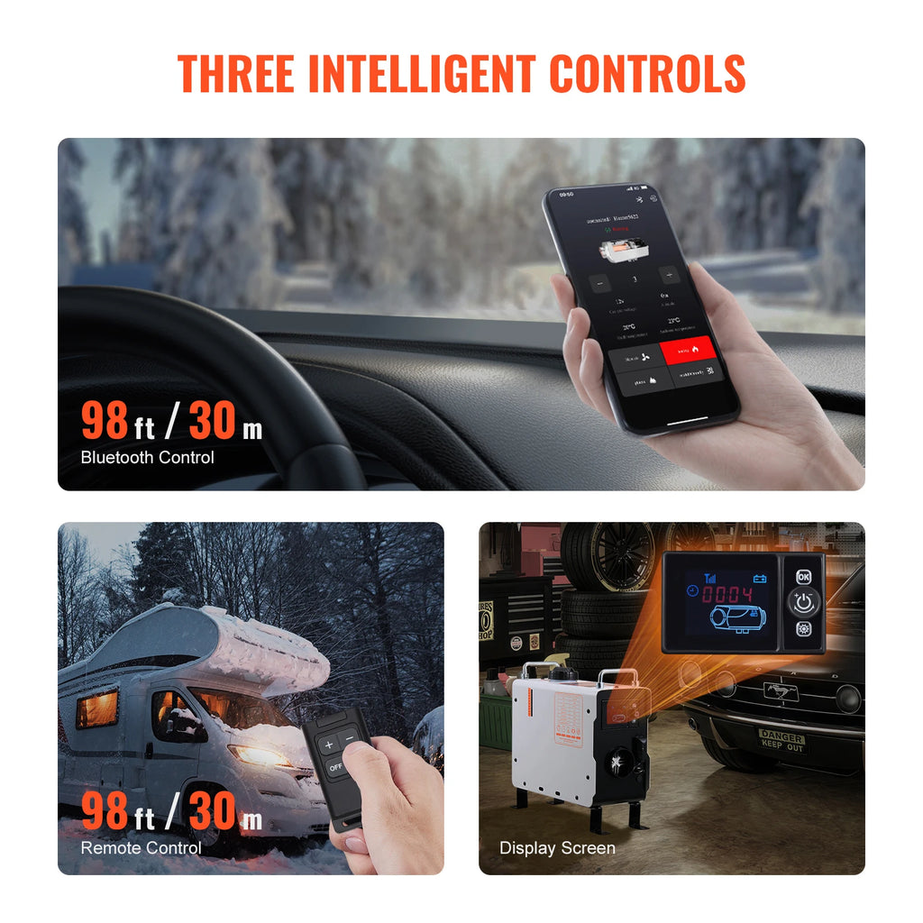 SucceBuy 2KW Diesel Heater 12V/24V All in One Diesel Air Heater with Remote Control Display Screen CO Alarm for Vehicle&Outdoor
