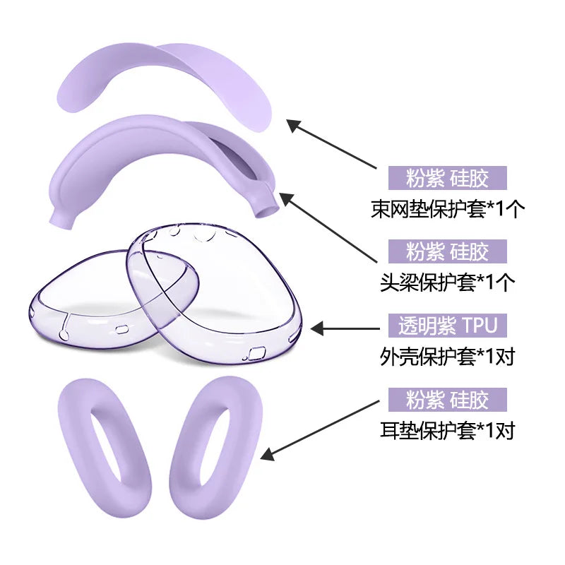 4 in 1 Silicone + TPU Clear Cover Case Shockproof Ear Pad Headband Cover Ear Cushion/Ear Muff Protector for AirPods Max headset
