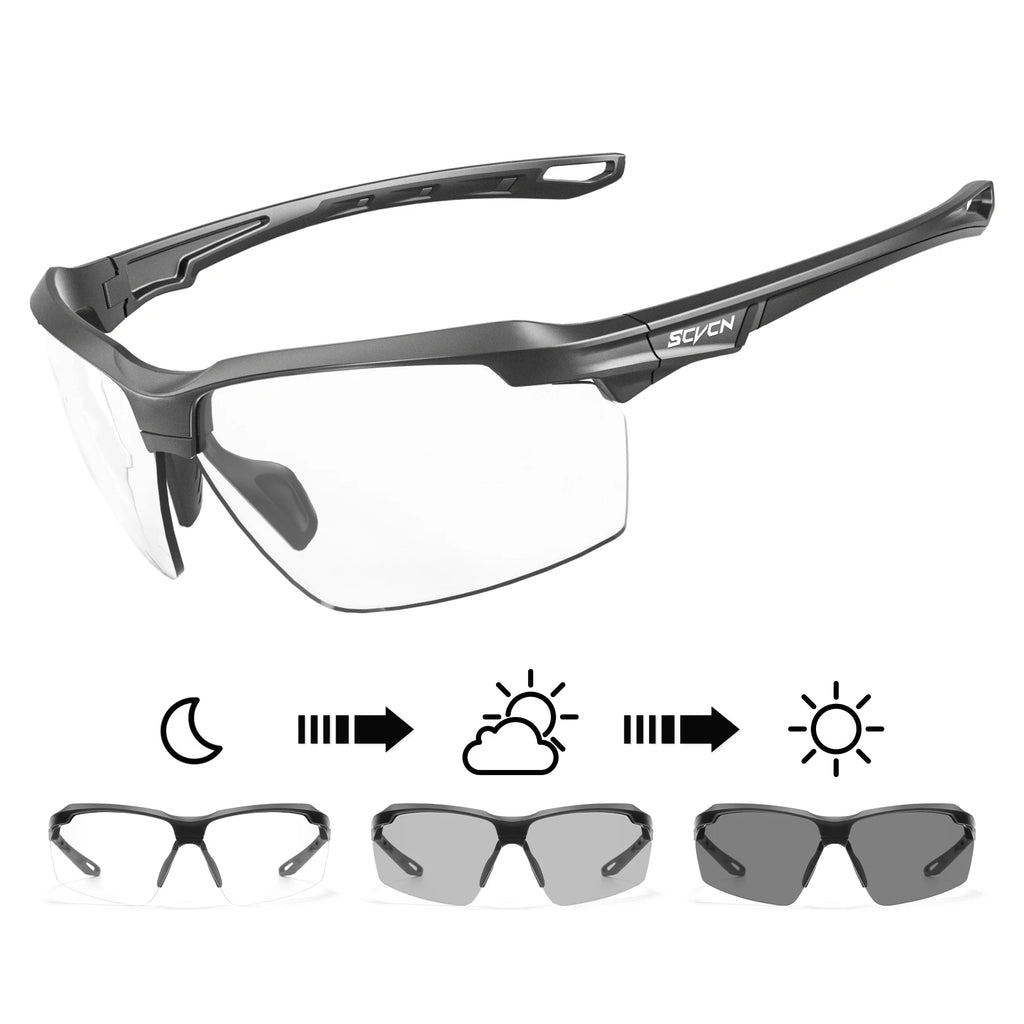 SCVCN Photochromic Cycling Glasses Outdoor Running Sunglasses Men Shockproof Tactical Goggles Outdoor Airsoft Shooting Glasses