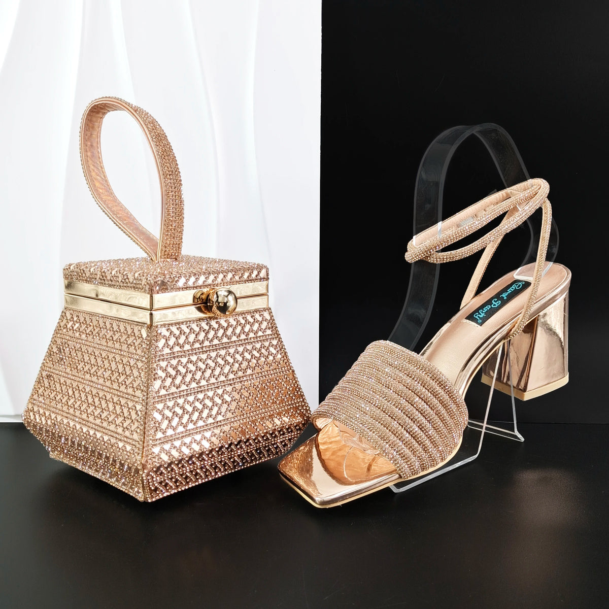 Fashion Three-Dimensional Hard Bag Sequins Decoration Lady Fashion Elegant Shoes and Bag Set Women Shoes