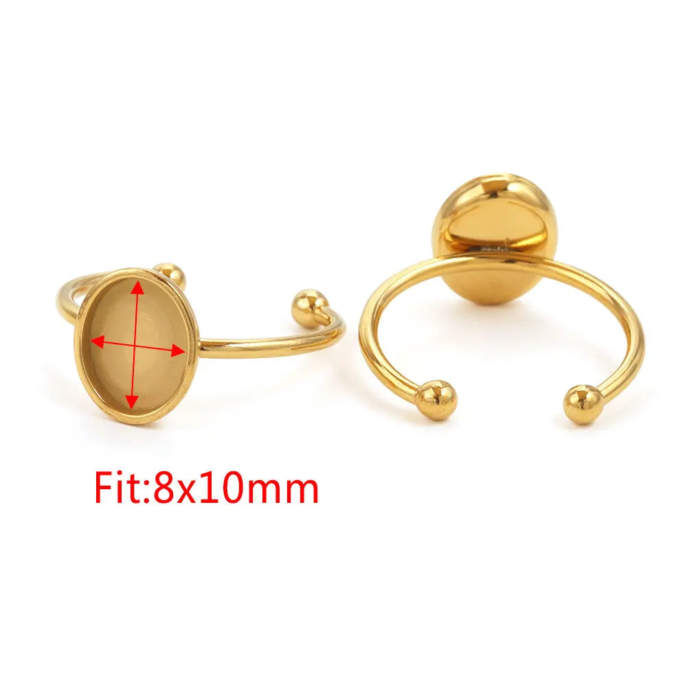 10pcs Adjustable Stainless Steel Open Ring Settings Blank Base Bezel Cabochons Rings For Jewelry Making DIY Finger Ring Blank