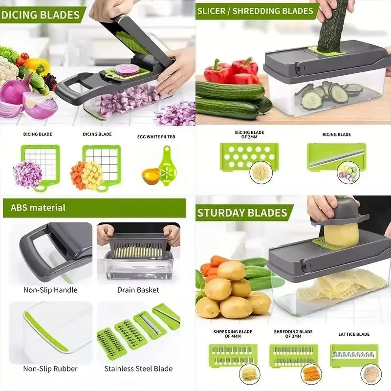 Multifunctional Vegetable Chopper Handle Food Grate Food Chopper Vegetable Slicer Dicer Cut 14/16 in 1 Kitchen Items
