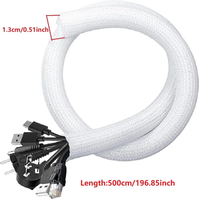1M 3M 5M Braided Cable Sleeve PET Nylon Wrapping Cable Casing Cable Sleeves Wire for Desk PC TV Wire Protector Cable Wrap Cover
