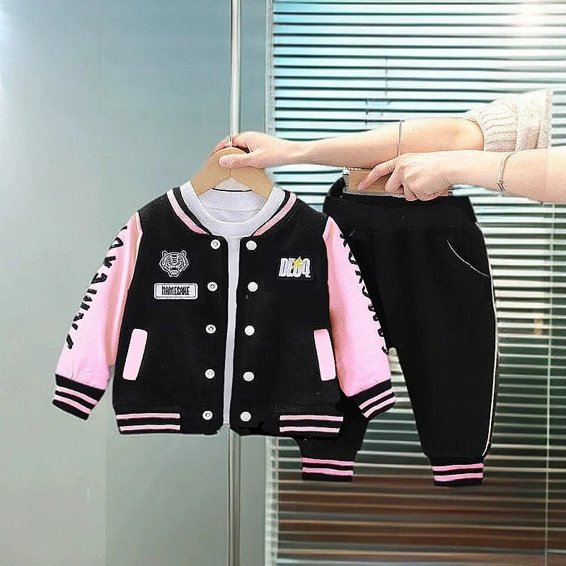 Boys Baseball Clothing Suit Girls Cartoon Sets Autumn Letter Causal Outfits New Children Fashion Jacket Pants 2Pcs Kids Costume