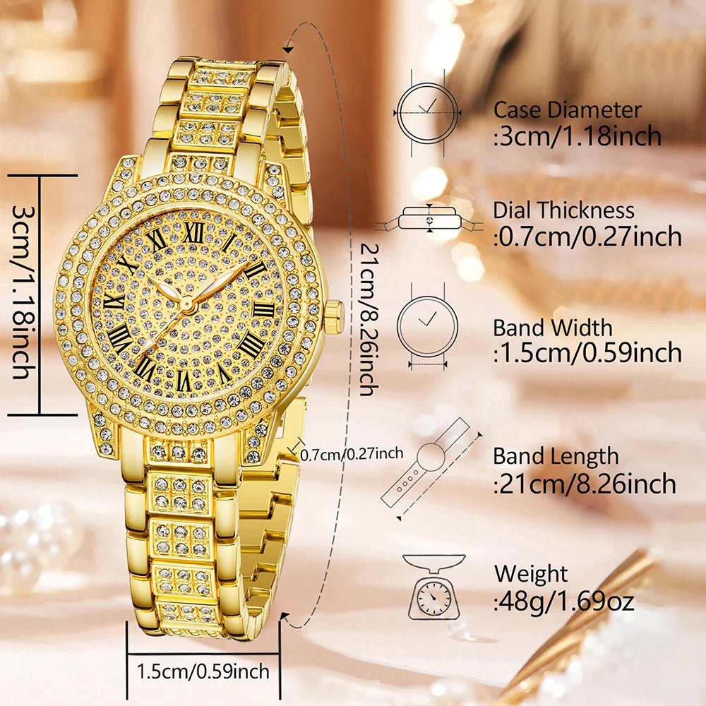 5Pcs/Set Unisex Jewelry Watches Women's Wristwatch Accessories Gold Fashion Business Elegant Classic Exquisite Light Luxury Rhinestone Luxury Bracelet Watch Set Y2K Suitable for Daily Outfits and Our Holiday Gifts