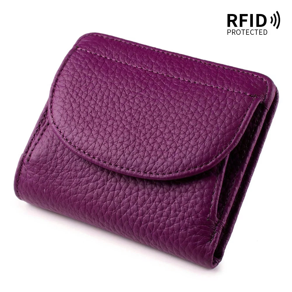 New Women Genuine Leather Mini Wallet RFID Folding Simple Ultra-thin Small Soft Cowhide Wallet Female Card Holder Coin Bags
