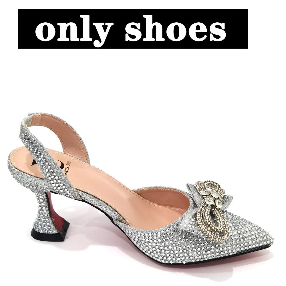 2022 Latest Italian Design African Women's High Heel Pointed Toe Sandals Party Wedding Party Fuchsia Color Shoes and Bags Set