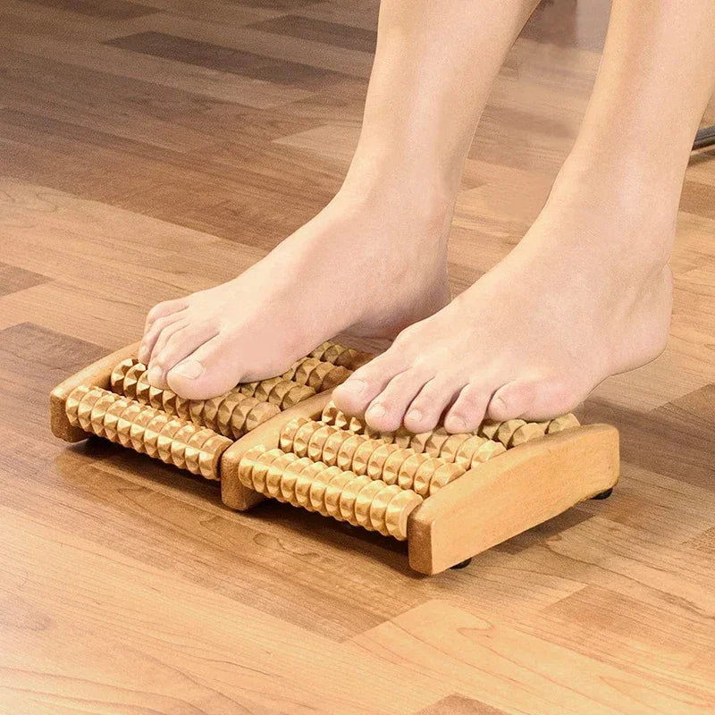 5 Row Wooden Foot Massage Roller Acupressure Trigger Point Relax Pain Stress Relief Shiatsu Roller Foot Massager Care Tools