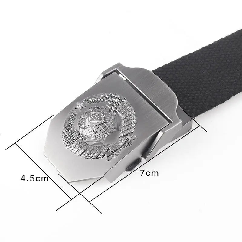 Mens Canvas Outdoor Tactical Army Belt 3D Soviet National Emblem Metal Buckle Unisex Jeans Belt for Men Military Training Belts