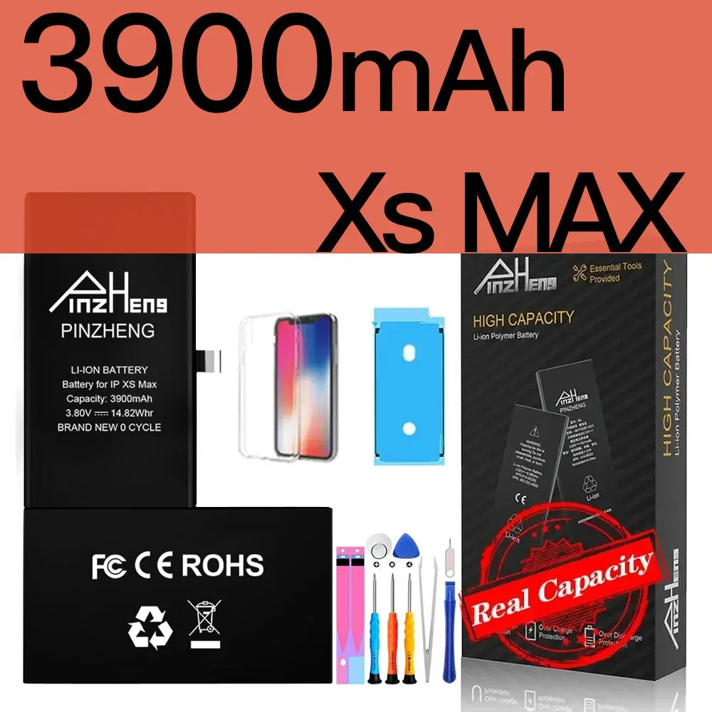PINZHENG Real High Capacity Battery For iPhone X XR XS Max 12 13 Mini Pro Max 11 Pro Max Replacement Bateria Warranty One Year