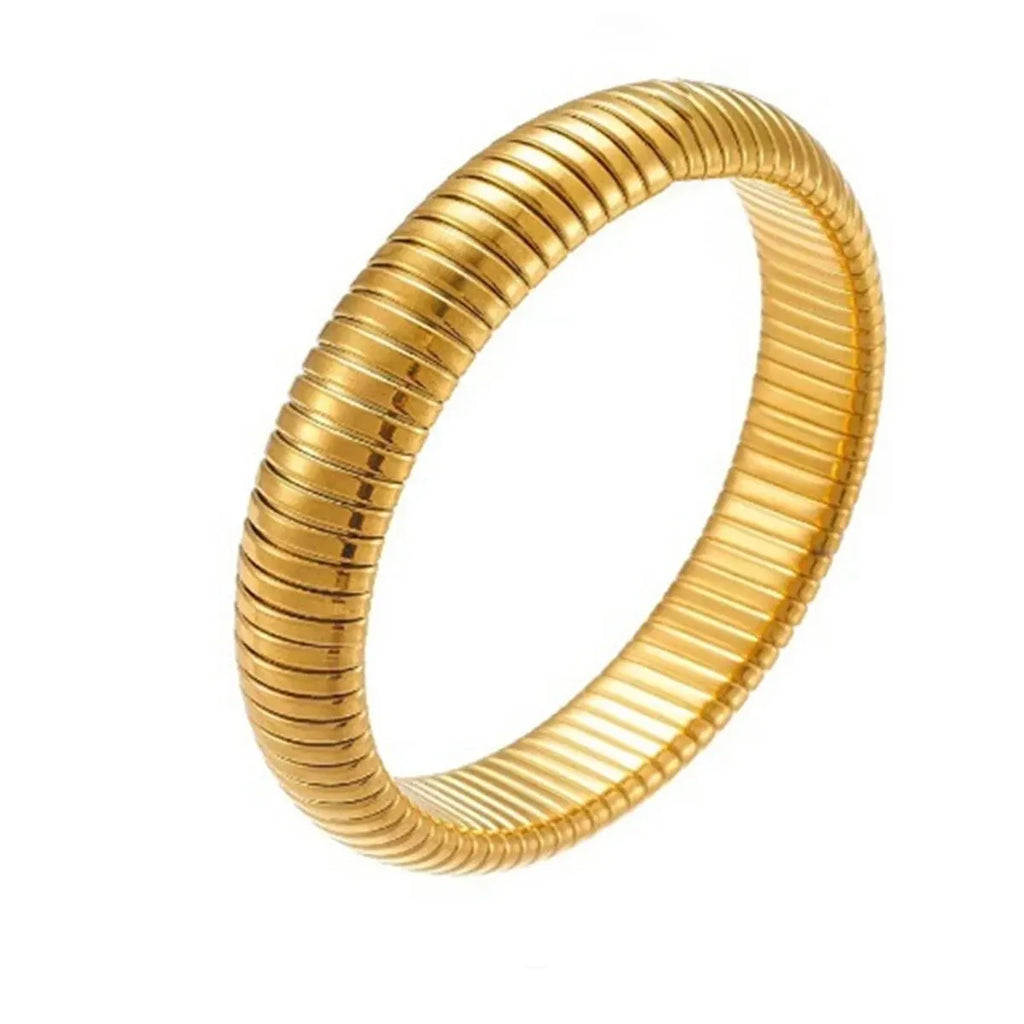 Waterproof Stainless Steel Retro Elasticity Thick Metal Polish Bracelet 18K Gold Plated Trend Fashion Unisex Jewelry Men Women