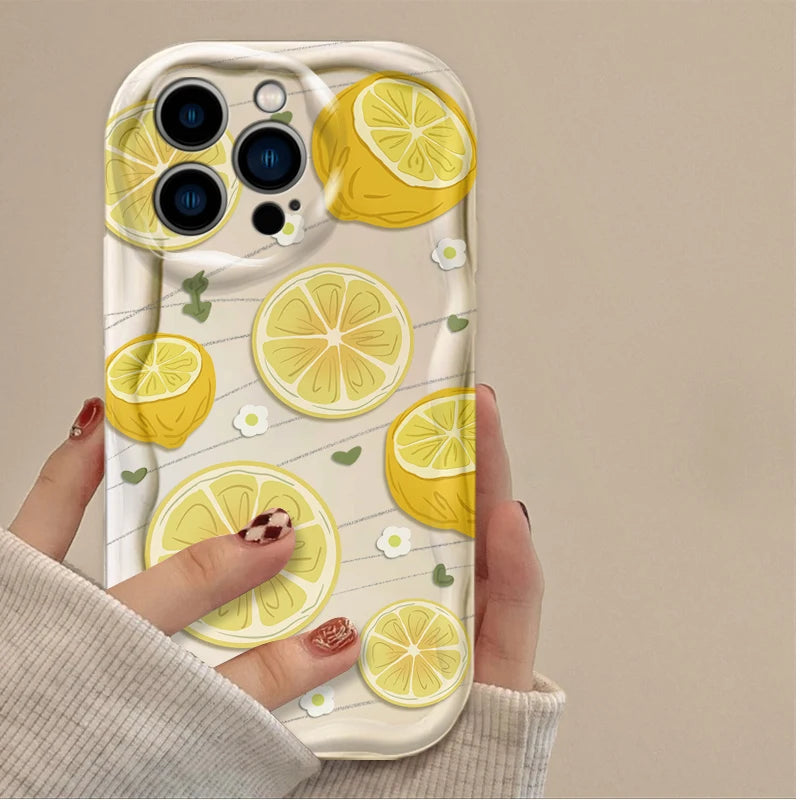 Summer Fruit Lemon Flower 3D Clear Case For iPhone 18 17 16 16E 15 14 13 12 11 Pro Max X XS XR 17 Air Silicone Cover