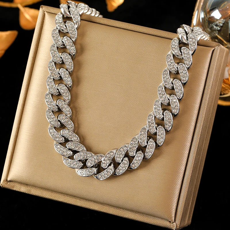 EILIECK 316L Stainless Steel Gold Color Cuba Chain Necklace For Women New Trendy Punk Thick Neck Chain Waterproof Jewelry Gift