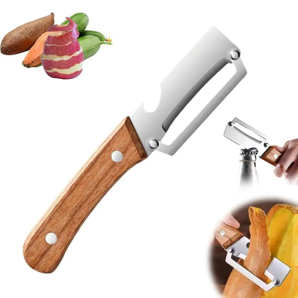 Stainless Steel Fruit Peeler Wooden Handle Paring Knife Planer Sugarcane Household Thick Fruits Vegetables Scraping Tools