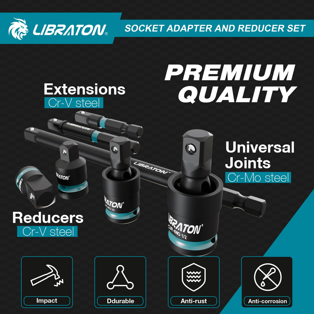 LIBRATON 20Pcs Impact Socket Adapter with Socket Reducer, Universal Seals, Socket Holder Adapter, XPE Box, for Auto Repair
