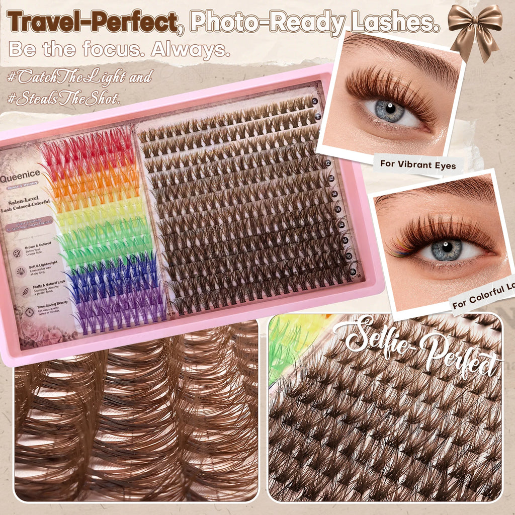 Brown & Colorful DIY False Eyelash Extension Individual Cluster Lashes Natural, Wispy Volume Clusters Suitable for Daily Life