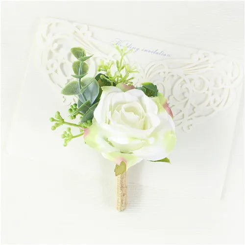 Corsage Men Wedding Rustic Boutonniere White Bridal Wrist Corsage Bridesmaid Groomsmen Party Meeting Personal Decorations