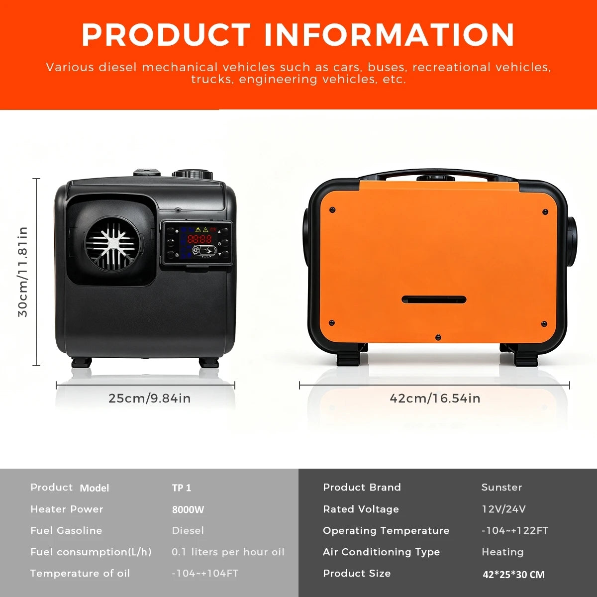 12V 24V 8KW All‑in‑one Diesel Air Heater with LCD Remote Control Parking Heater for RV Motorhome Caravan Truck Boat Indoor