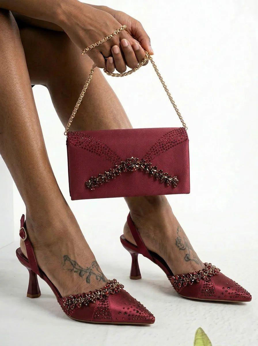 Italian Design Slip-on High Heels and Matching Three-Dimensional Bag Nigeria Party Pointed Shoes with Bag or a Pair of Shoes