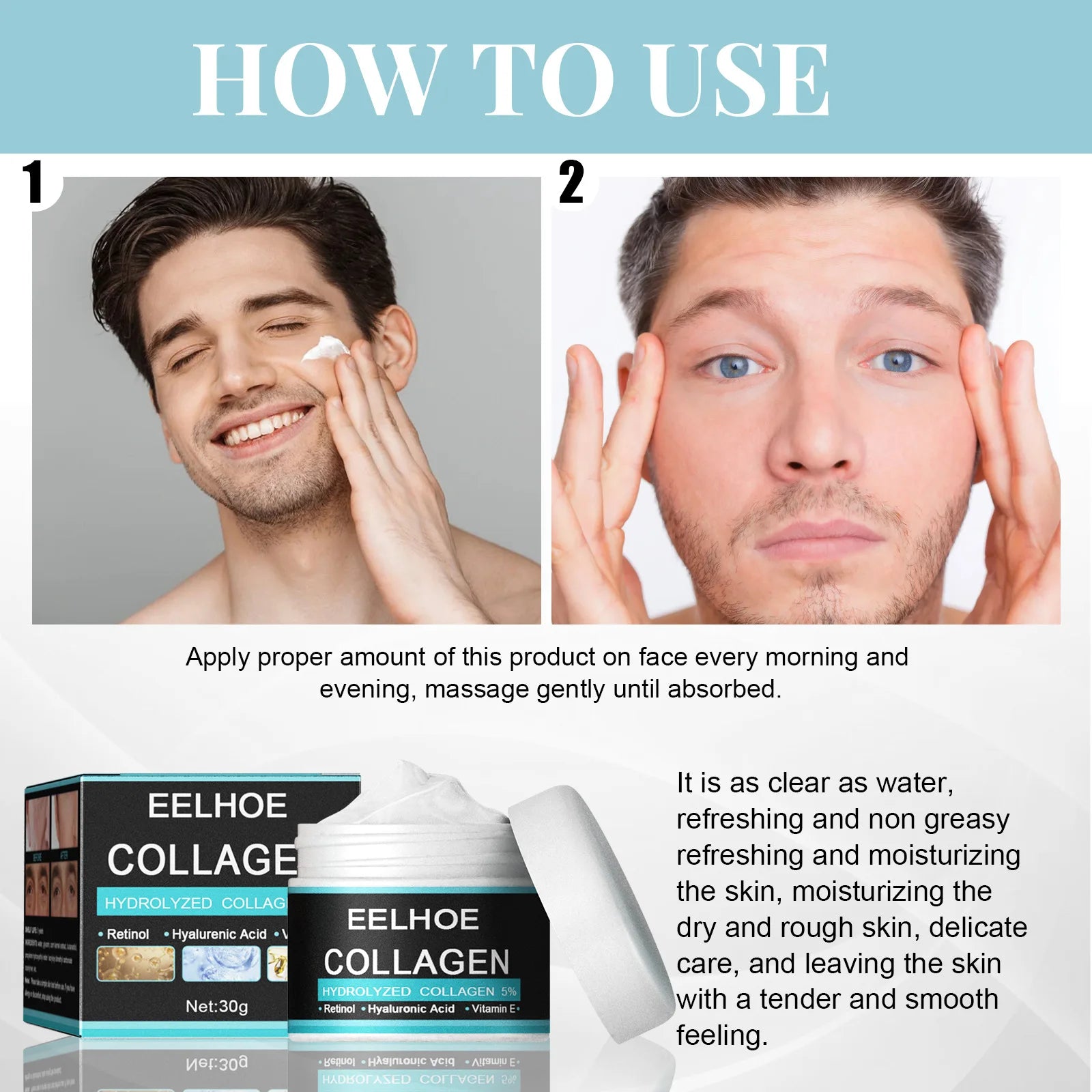 EELHOE Vitamin E Moisturizing Cream Man Improve Rough Dry Skin Tightening Nourishing Retinol Rejuvenate the Face Cream Man 50g