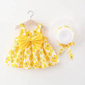 0-3-Year-Old Baby Clothes Summer Seaside Vacation Children's Dress Floral Sleeveless Bow Girl Princess Dress+Hat