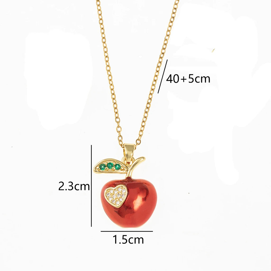 Fashionable Cute Apple Necklace for Women Stainless Steel Collarbone Chain Charming Jewelry Gift for Girls