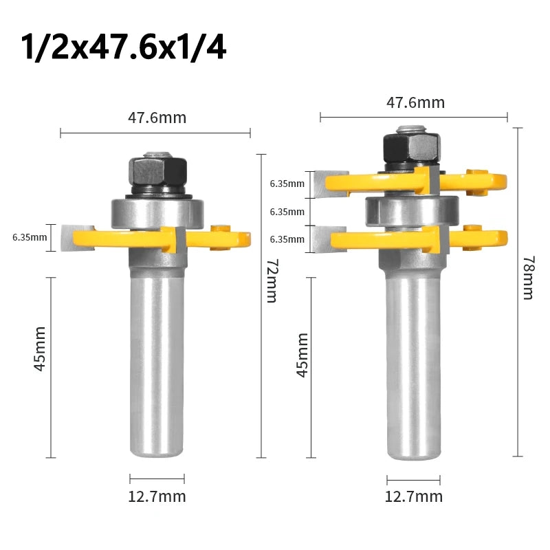 2Pcs 47mm Cove 1-7/8 T&G ASSEMBLY Cutter Router Bit Woodworking Milling Cutter For Wood Face Mill