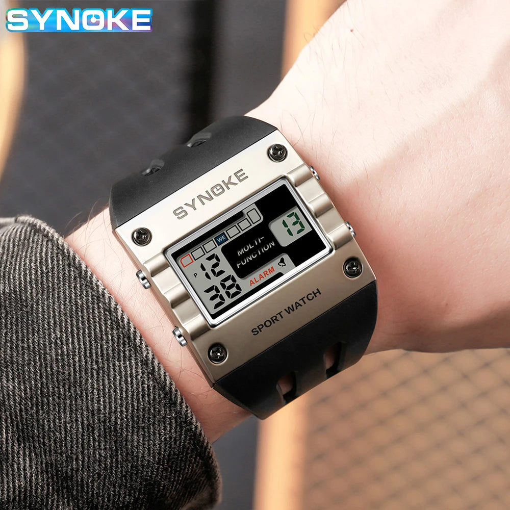 SYNOKE Digital Watch Men Sports Electronic Watch Waterproof Night Glow Large Screen Square Student Watch Outdoor New Color Trend