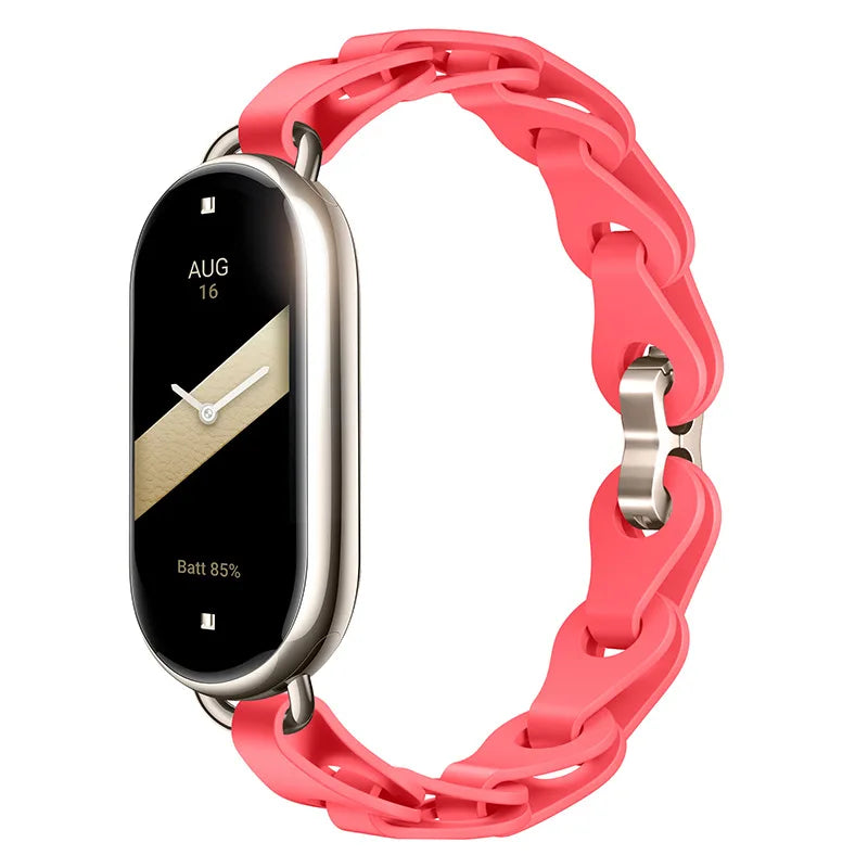 Rubber Strap for Xiaomi Mi Band 9 Stainless Steel Buckle Bracelet for Miband 8 NFC Fashion Lady Style Replacement Silicone Band