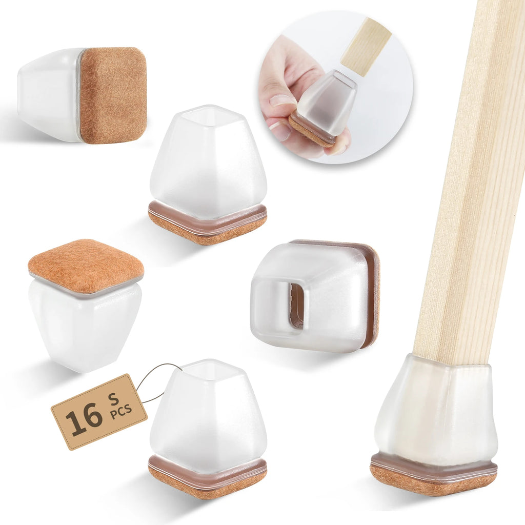 16PCS Silicone Chair Legs Pads Non-Slip Felt Chair Feet Caps Furniture Floor Protectors No Scratches Reduce Noise Home Decor