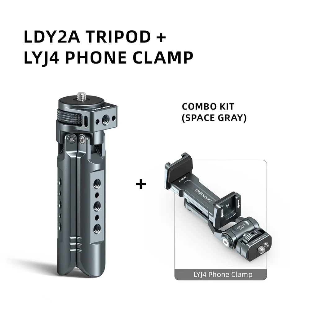 LEAPLIGHT Aluminum Mini Tripod for DJI Osmo Pocket 3/4/4P/360LunaUltra Camera Tripod Handheld Grip w 360° BallHead+Phone Stand