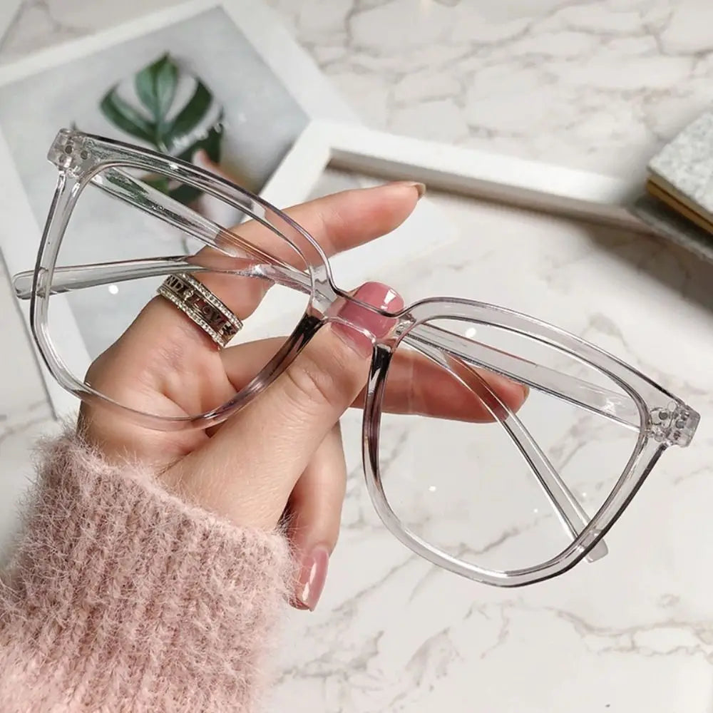 Unisex Glossy Black Square Anti Blue Light Glasses, Metal Rivet Decor PC Frame Clear Lens Computer Eyewear, Face Slimming Optical Spectacle Eyeglasses for Office Student Daily
