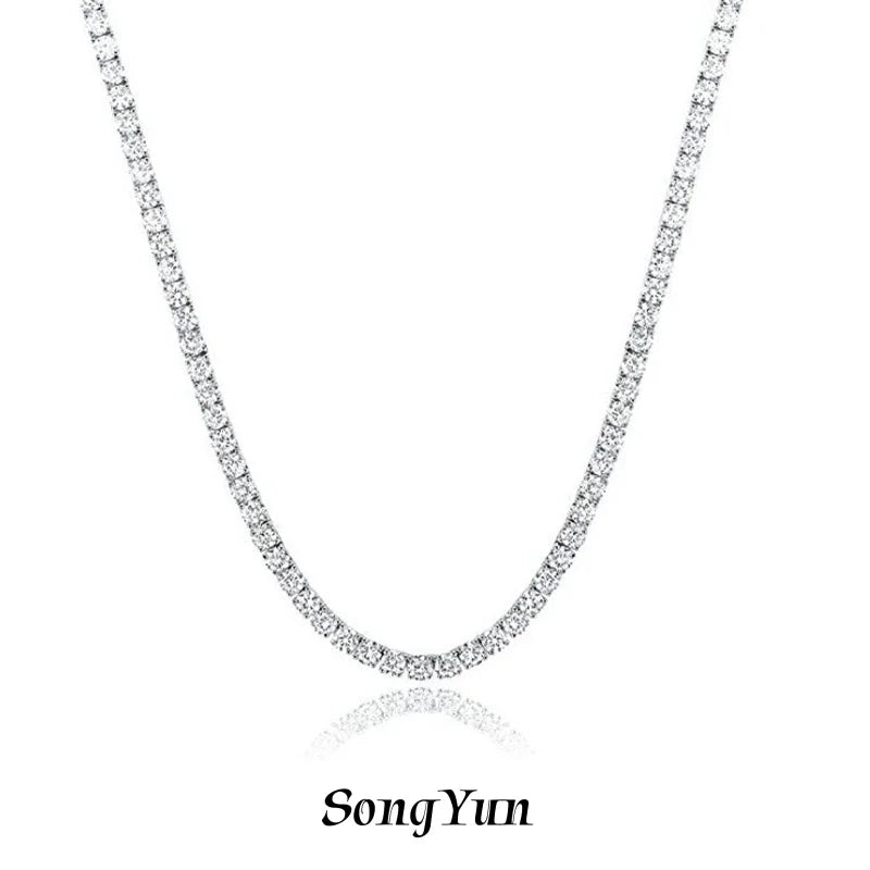 SY Brand Jewelry 925 Sterling Silver Chain Tennis Necklace Gemstones Women Men Luxury Necklaces Rhodium Plated S925 Jewelry