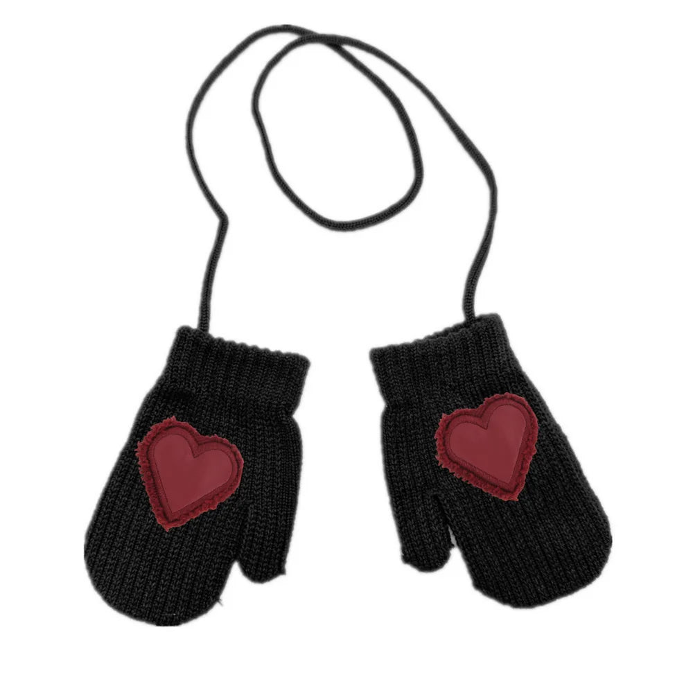 Winter Cotton Knitted Beanies Leather Heart Outdoor Hat Children Hats Personality Table hats girl hat boy hat