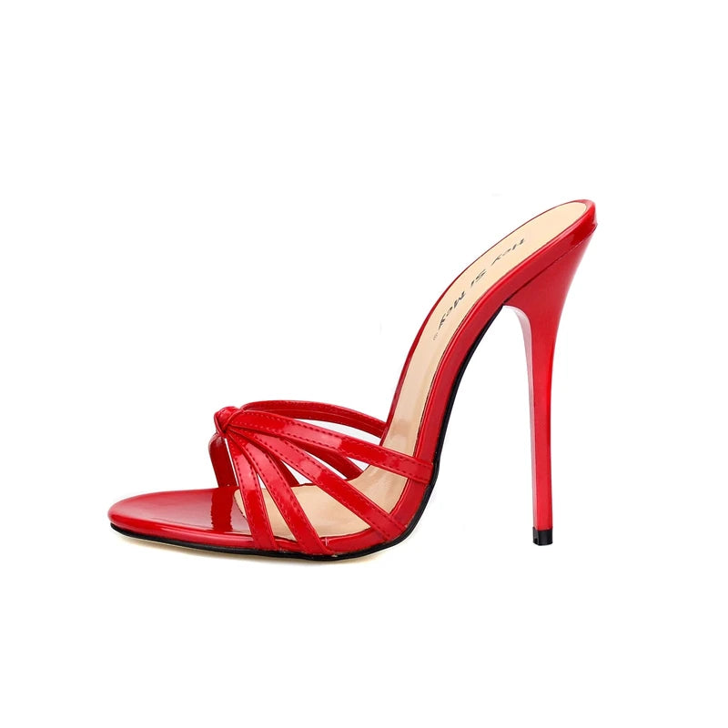 SDTRFT Slides Plus:45 46 47 48 Women Party Sandals Summer Elegant 13cm Thin High Heels Narrow Band Shoes Peep Toe RED Pumps