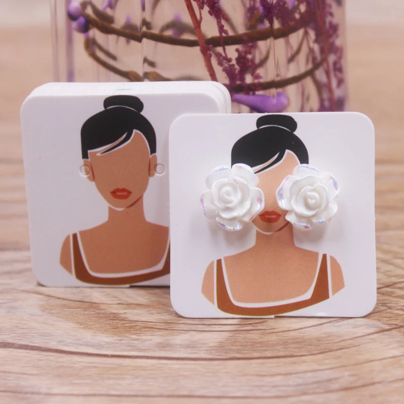 100pcs 4 x4cm new luxury brand jewelry pearl powder paper display earring cards, earrings, earring packaging label cards