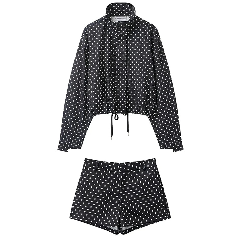 TARUXY Fashion Polka Dot Print Jacket Coat Women's Stand Collar Long Sleeved Workwear Coat Ins Hot Short Casual Female Jackets
