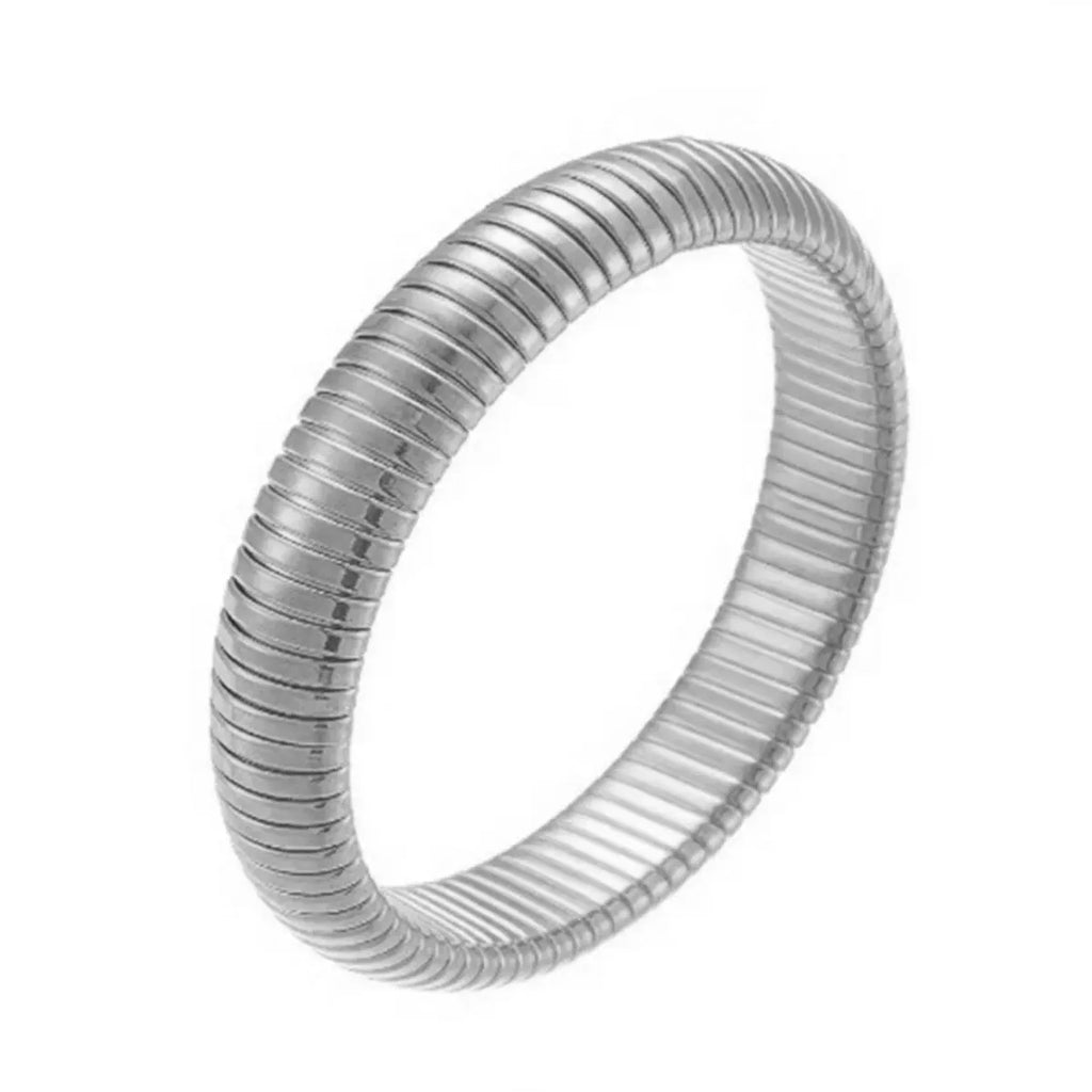 Waterproof Stainless Steel Retro Elasticity Thick Metal Polish Bracelet 18K Gold Plated Trend Fashion Unisex Jewelry Men Women